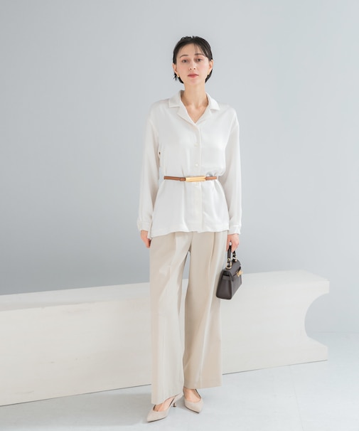 オープンカラーヴィンテージシルキーサテンブラウス