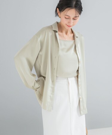 オープンカラーヴィンテージシルキーサテンブラウス