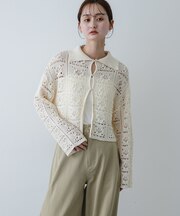 『洗濯可』レースアミエリツキニットカーディガン