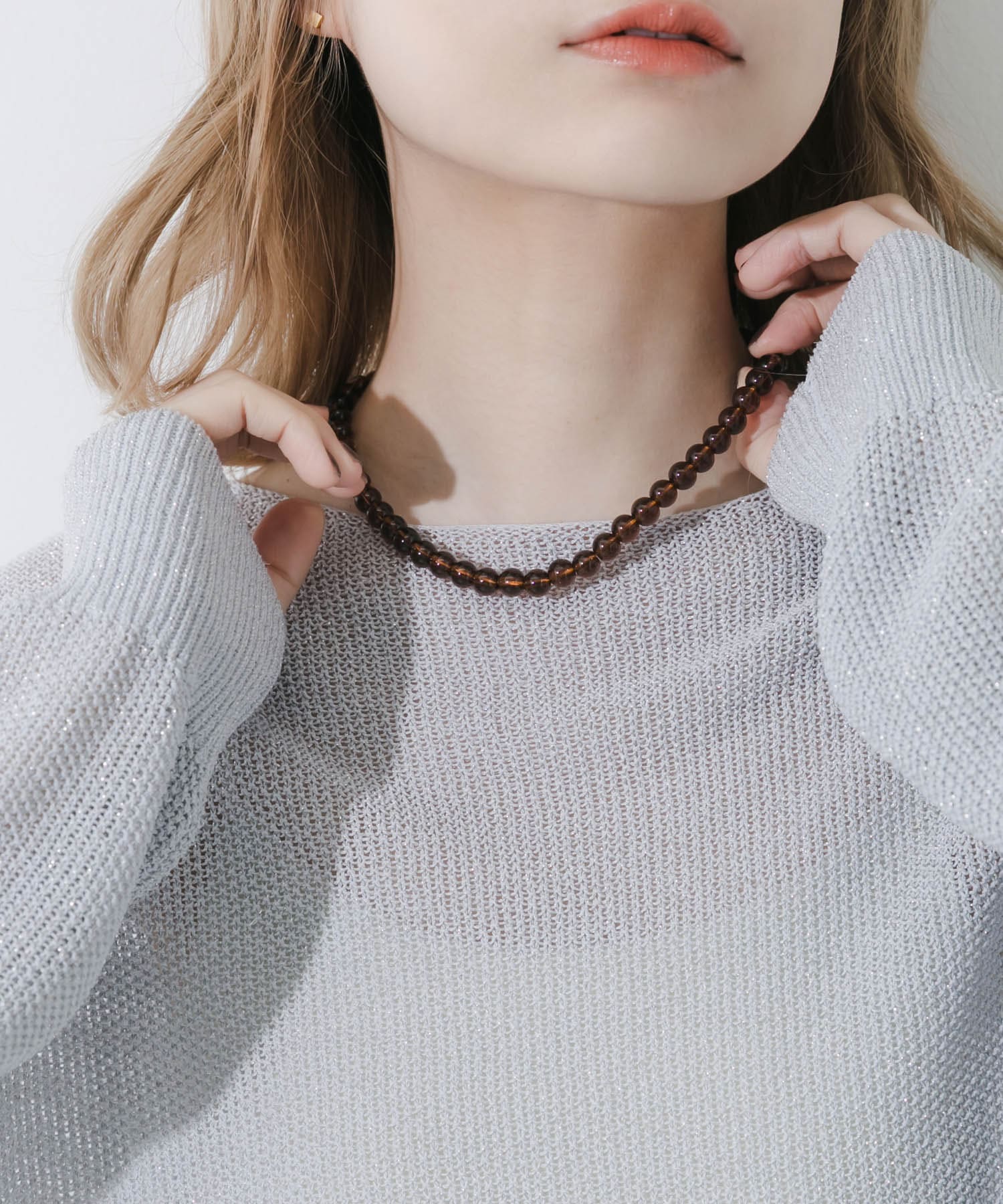 ステンレスカラーボールビーズネックレス