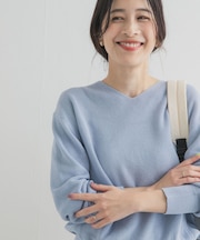 コットン畦Vネックニット