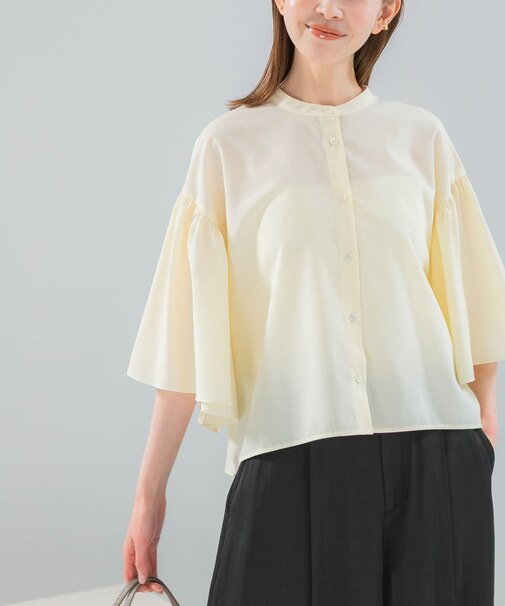 UVカットウォッシャブルリネン混ブラウス