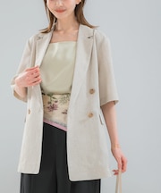 防シワ リネンライクハーフスリーブジャケット