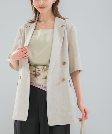 防シワ リネンライクハーフスリーブジャケット