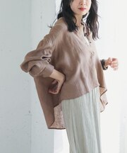 リネンカーブスリーブブラウス