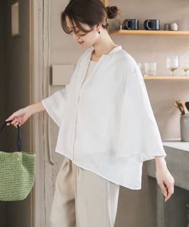 リネンフレアスリーブブラウス