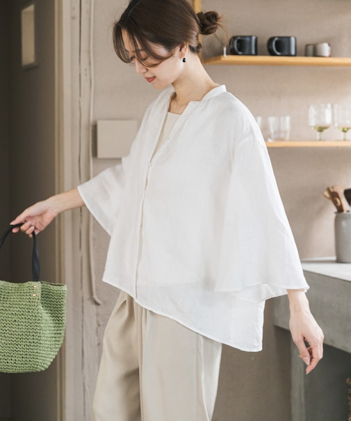 リネンフレアスリーブブラウス