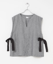 ヘリンボーンリネンサイドリボンベスト