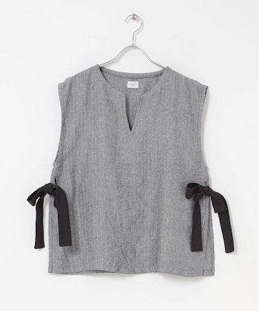 ヘリンボーンリネンサイドリボンベスト