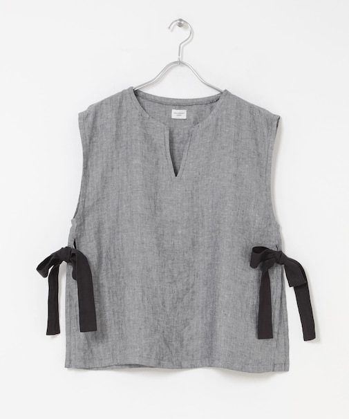 ヘリンボーンリネンサイドリボンベスト