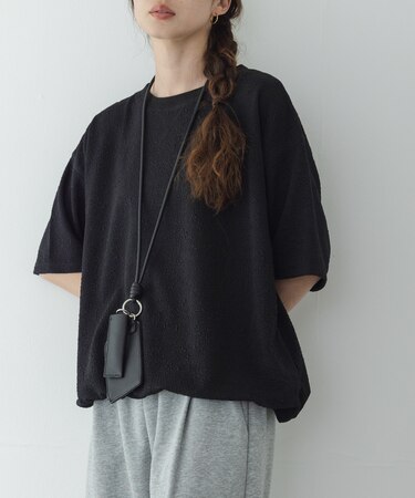 カットジャガードドロスト五分袖プルオーバー