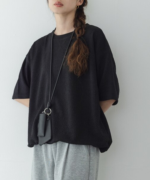 カットジャガードドロスト五分袖プルオーバー