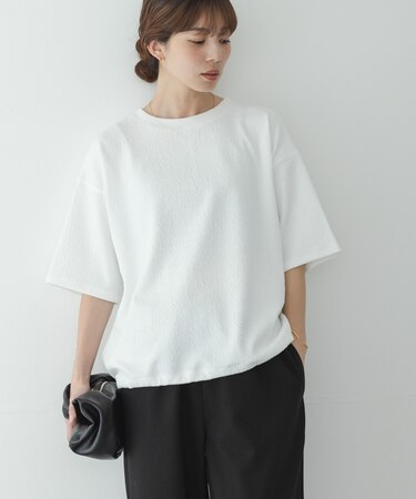 カットジャガードドロスト五分袖プルオーバー