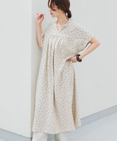 リネンリヨセルドットワンピース