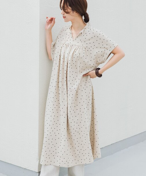 リネンリヨセルドットワンピース