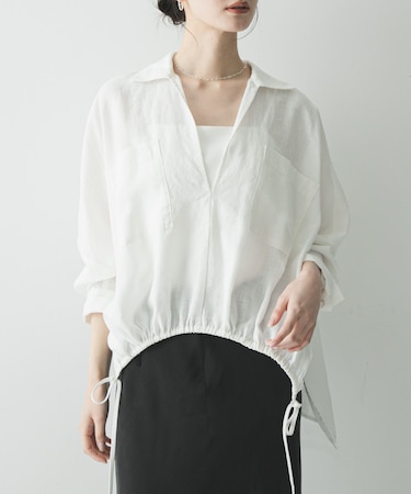 ラミーレーヨンギャザーヘムシャツ