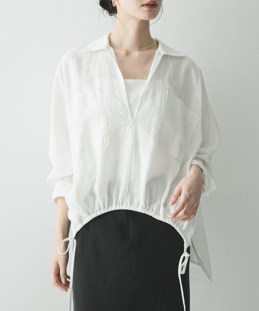ラミーレーヨンギャザーヘムシャツ