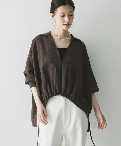 ラミーレーヨンギャザーヘムシャツ