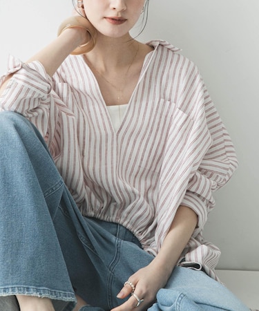 ラミーレーヨンギャザーヘムシャツ