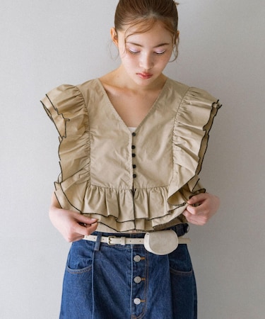 2WAYバイカラーフリルブラウス