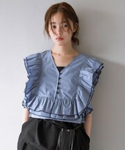 2WAYバイカラーフリルブラウス