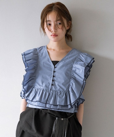 2WAYバイカラーフリルブラウス