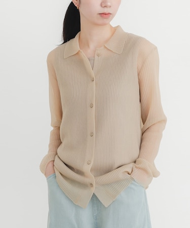 シースルーリブニットカーディガン