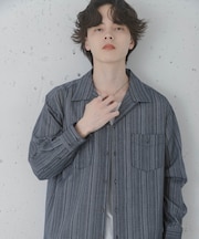スラブストライプオープンカラーシャツ