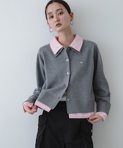 『洗濯可』プレートツキシャツドッキングニットカーディガン