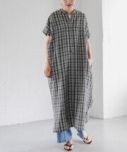 FORK&SPOON　リネンレーヨンシャツワンピース