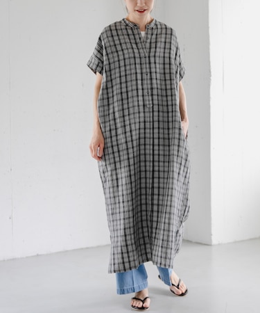 FORK&SPOON　リネンレーヨンシャツワンピース