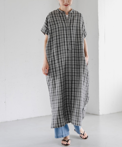 FORK&SPOON　リネンレーヨンシャツワンピース