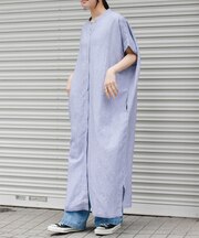 FORK&SPOON　リネンレーヨンシャツワンピース
