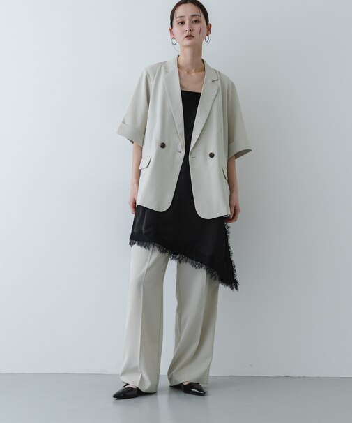 サテンレースアシメキャミソール