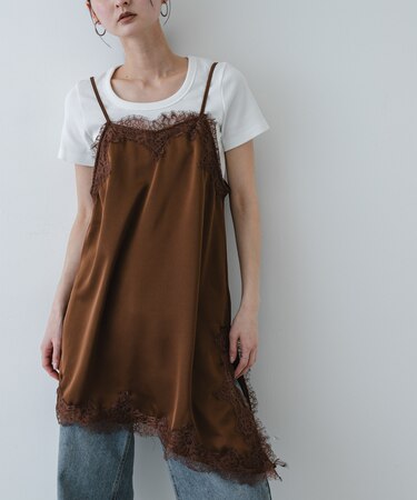 サテンレースアシメキャミソール