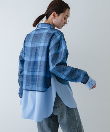 シアーチェックレイヤードシャツ