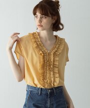 Vネックフリルカラーブラウス