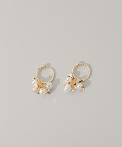 メタルフラワーパールフープイヤリング