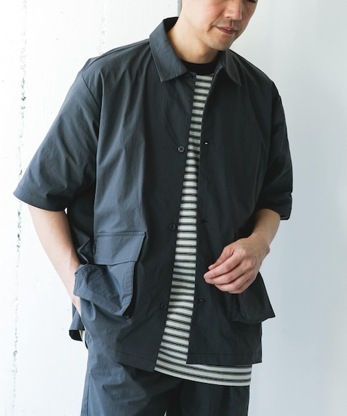 『UVカット/接触冷感/吸水速乾』ストレッチクロス ビッグポケットショートスリーブシャツ