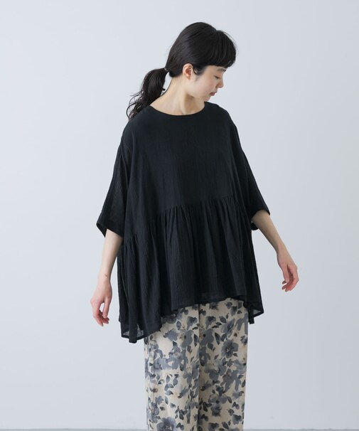 コットンクレープギャザーブラウス