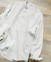 シルケットリネン バンドカラーロングスリーブシャツ