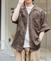 FORK&SPOON　フレンチリネンオープンカラーショートスリーブシャツ