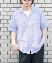 FORK&SPOON　フレンチリネンオープンカラーショートスリーブシャツ