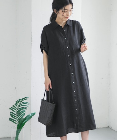 リネン半袖シャツワンピース