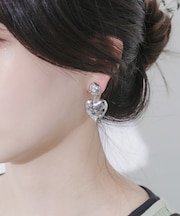 メタルハートポイントビジューイヤリング