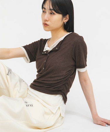 バイカラーヘンリーネックTEE