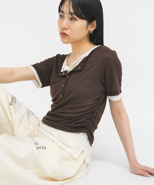 バイカラーヘンリーネックTEE