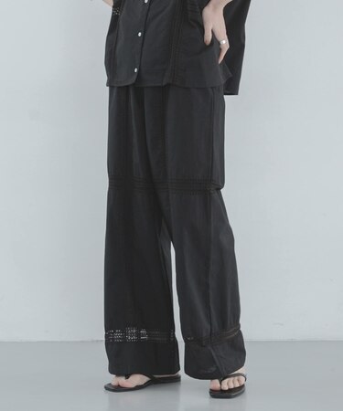 ブロッキングレースコットンイージーパンツ