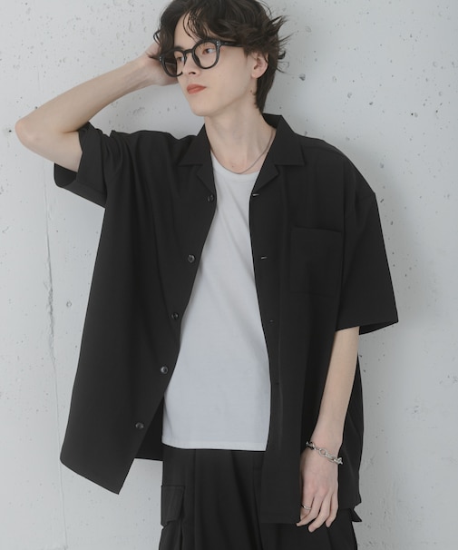 『速乾』ドライタッチオープンカラールーズショートスリーブシャツ