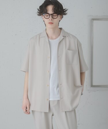 『速乾』ドライタッチオープンカラールーズショートスリーブシャツ